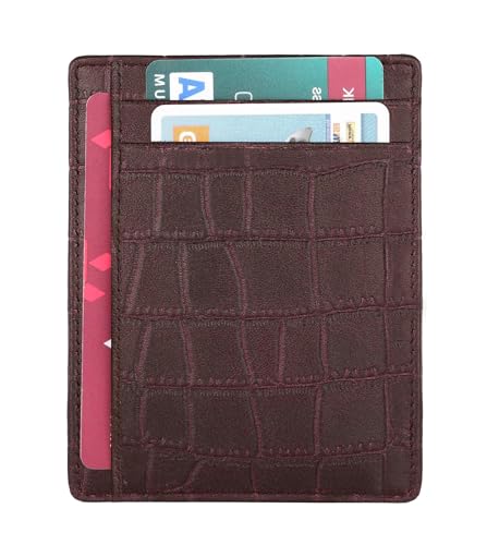 Image of WildHorn Leather Card Holder for Men & Women (Maroon Croco)