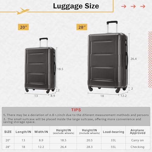 Lightweight Travel Solution with Expandable Luggage Set, 2 Piece Abs Suitcases with Spinner Wheels, Dark Gray4