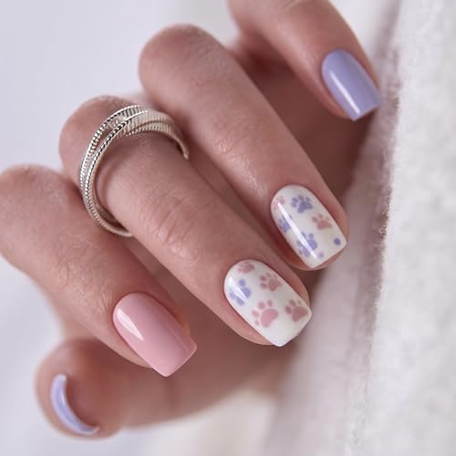 Image of CurvLife Soft Gel Press On Nails Square, Long-Lasting 32Pcs 16Size Reusable Stick On Fake Nails Kit with Glue Tabs, Glossy Salon-Style Manicure for Women Teens Beginners, At-Home (Paw Sweet)