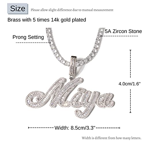 Iced Out Custom Name Necklace Personalized with Cuban Link Chain, Hip Hop 14k Real Gold Plated Personalized Initial Baguette Letter Pendant, Handmade Customized Choker Anniversary Graduation Gift2