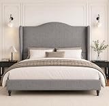 Feuorlwe Queen Size Bed Frame with 50.4' Tall Wingback Headboard, Upholstered Platform Bed Frame with Arched Tufted Design, No Box Spring Needed, 1000lbs Heavy Duty Support, Easy Assembly, Light Grey