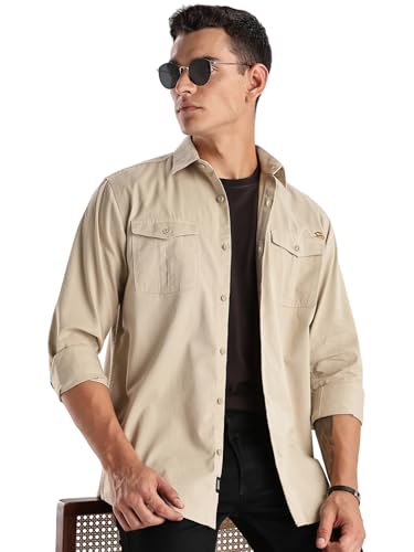 Image of Adro Cargo Shirt for Men with Double Pocket | 100% Cotton | Full Sleeve | Regular Fit