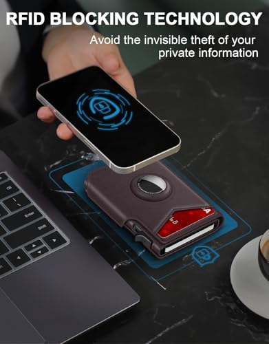 Airtag Wallet for Men, Minimalist Slim Mens Wallet Smart Pop Up Credit Card Holder for 9-13 Cards, RFID Blocking Wallet with ID Window & Cash Slot, Compact Bifold Metal Aluminum Card Case