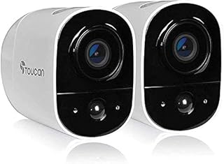 TOUCAN Wireless Outdoor Camera with Rechargeable Battery, Free Cloud Storage, Add 1 User, 1080P FHD with PIR Motion Sensor, Night Vision, Siren Alarm, Works with Google & Alexa (2 Cameras)