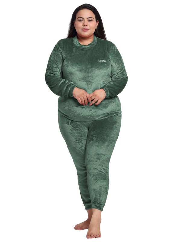 Women Green Solid Wool Blend Night Suit-image-44