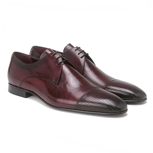 Image of Golden Pass Men's Burgundy Cap Toe Leather Sole Oxfords Dress Shoes