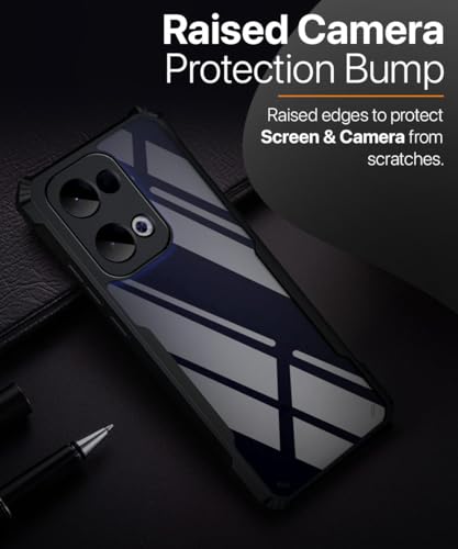 Image of WOW IMAGINE Shock Proof Clear Protective Back Case for Oppo Reno 13 5G - AirEDGE Technology | 360 Degree Camera Protection | Transparent Hybrid Back Case Mobile Cover - Black