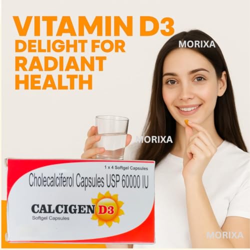 Image of Calcigenn D3 Capsule | Cholecalciferol 60000 IU Vitamin D3 Supplement | Softgel Capsules | 5 Strips (20 Capsules)