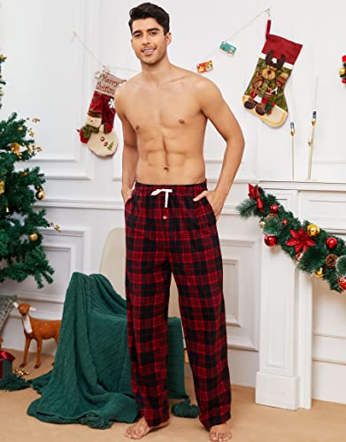 Image of U2SKIIN Mens Fleece Pajama Pants, Warm Plaid Lounge Pj Bottoms