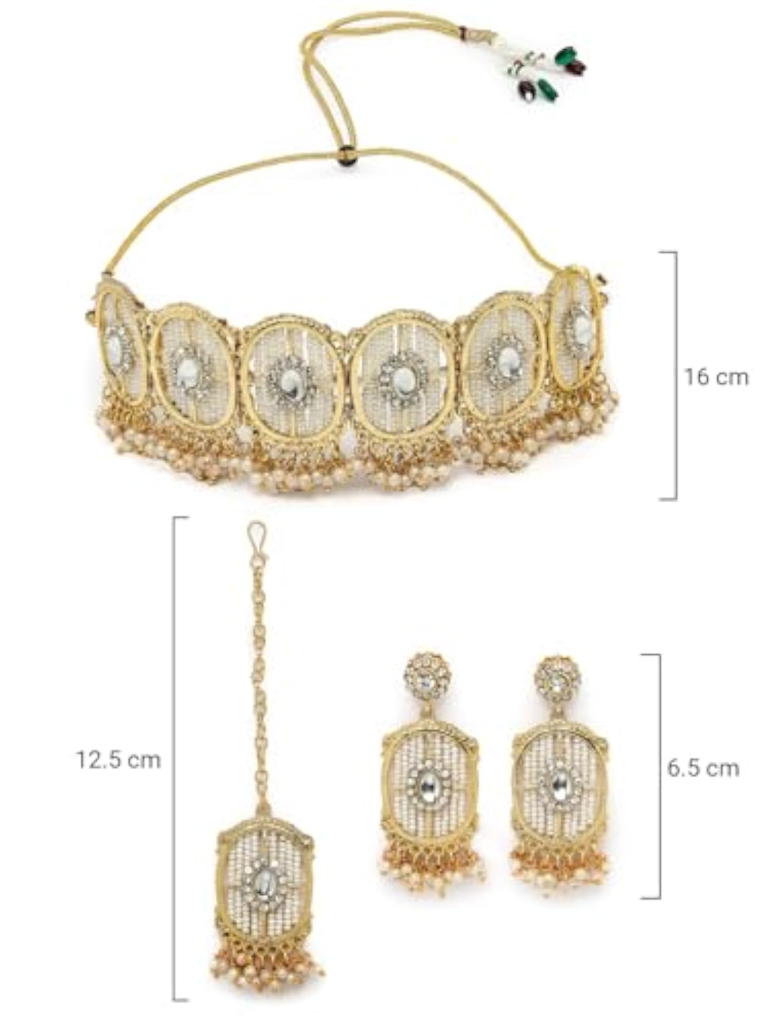 Circular Beads Choker Necklace Set With Earring and Maangtika