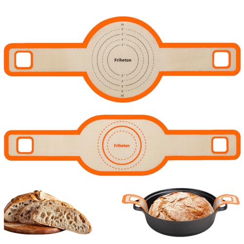Sourdough Silicone Bread Sling -Oval and Round Non-Stick & Easy Clean Silicone Bread Mat for Dutch Oven. Reusable With Extra Long Handles Silicone Bread baking Supplies tools accessories (Orange)