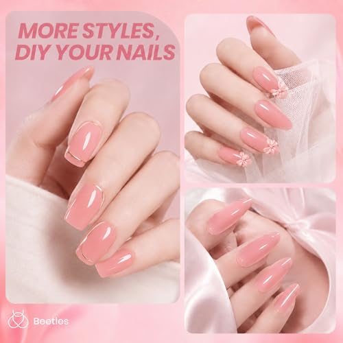 Image of Beetles Nude Pink Gel Nail Polish - 15ml Jelly Neutral Nude Gel Polish Base Color Nail Concealer Sheer Translucent Effect Soak Off UV LED French Nail Art Salon DIY Manicure Gift for Women 0.5Oz | Sheer Translucent Effect Base Color Nail Concealer Soak Off UV LED French Nail Art Salon DIY Manicure Gift for Women 0.5Oz