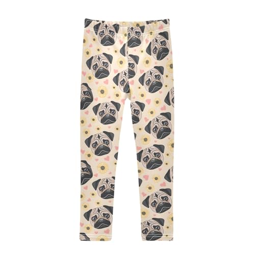senya Girls Printed Leggings Yoga Pants Pug Faces Heart Flower Pattern for Kids in 4t to 10 Years, 4T