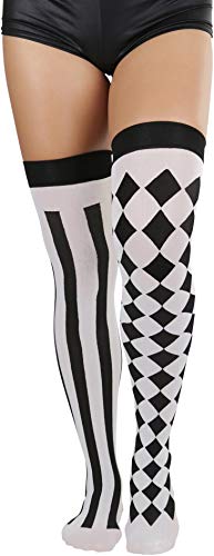 Image of ToBeInStyle Women's Harlequin Jester Thigh High Stockings Playing Card Checkered Opaque Halloween Costume Hosiery