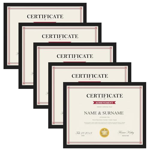 Giftgarden 8.5x11 Picture Frame Black, 8.5 by 11 Award Certificate Diploma Document Frames for Wall or Tabletop Display, 5 Pack