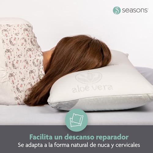 Miniatura 7 de Seasons - Pack 2 Almohadas Viscoelásticas 70 Cm, Antiácaros Y Antibacterias, Tejido Con Hilo De Plata Y Aloe Vera, Doble Funda, Tratamiento Con Limpieza De Ozono, Fabricado En España