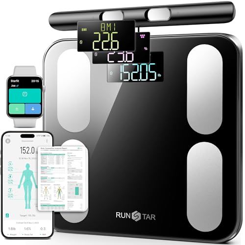 Image of Runstar Scale for Body Weight and Fat, BMI Muscle Mass to 28 Measurements, FSA&HSA Eligible Digital Bathroom Scales 8-Electrode with Voice Prompt High Accurate Bluetooth Weight Scale