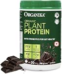 Organika Organic Chocolat en poudre de protéines végétales avec prébiotiques & Probiotiques – 22g Protéines végétales, 4g Fibre, supporte la digestion, l'énergie & Récupération musculaire – Sucre faible, non OGM – 780g