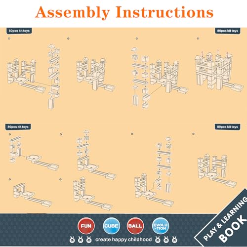 Wooden Marble Run for Kids Ages 4-8 – 80 Pieces Marble Rush Track Maze Construction Toy, STEM Building Blocks, Educational Gift for Boys & Girls
