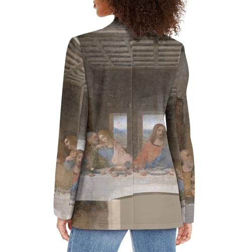 Oil Painting Printed Women's Long Sleeve Blazer with Pockets Single Button Jacket for Painting Exhibition, Party3
