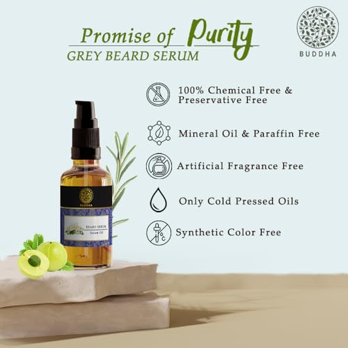 Image of Buddha Natural Grey Beard Oil Serum (25 ml) - Supports Reduces Greys & Restore Natural Black Beard Color | Herbal Beard Care Serum for All Beard Types