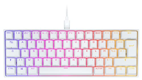 Corsair K65 RGB MINI 60% Clavier Gaming Mécanique (Rétroéclairage RGB par touche personnalisable, Switchs mécaniques CHERRY MX Red, Touches à Double Injection PBT, Technologie AXON) AZERTY, Blanc