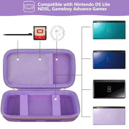 Image of Supmay Hard Carrying Case Compatible with Nintendo DS Lite NDSL, Gameboy Advance Games Storage Holder Travel Bag with Mesh Pocket for USB Charging Cable, Stylus, Earphones, Game Cartridge, Purple