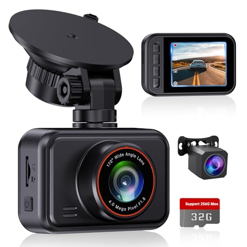 2.5K Front + 1080P Rear Dual Dash Cam, WDR Night Vision, 130° Wide Angle, Parking Monitor, G-Sensor, Loop Recording, Supercapacitor, 32GB Card Included, Supports 256GB Max