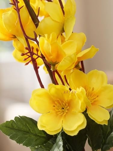 Image of ARTSY Artificial Flowers Bunch for Decoration Cherry Blossom, Ideal for vase, Home, Office Decor, Gifts, Craft, Artificial Plants for Decoration, Without vase, Yellow, Combo, 2 Piece, 55 cm Height