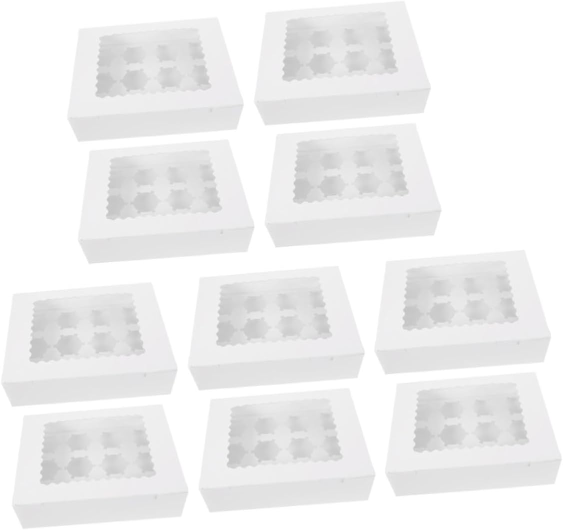 jojofuny 10pcs White Cardboard Egg Tart Boxes with Window, Paper Cupcake and Muffin Cake Packing Boxes, Pastry Bakery Packaging for Individual Dessert Storage and Transport