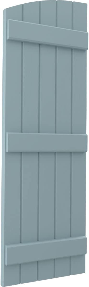 Ekena Millwork ARW401BE518X49SBH Americraft Five 3 Exterior Real Wood Joined Board-n-Batten Shutters w/Elliptical Top (Per Pair), 17 1/2"W x 49"H, Peaceful Blue