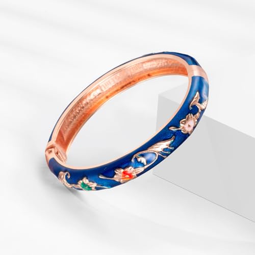 Image of UJOY Womens Multi-colors Cloisonne Bracelet Gold Plated Flower Hollowed Enameled Hinged Cuff Bangles Jewelry Gift 88A10