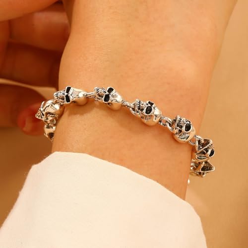 Pulsera de acero inoxidable con cuentas de calavera para hombre y mujer miniatura 2