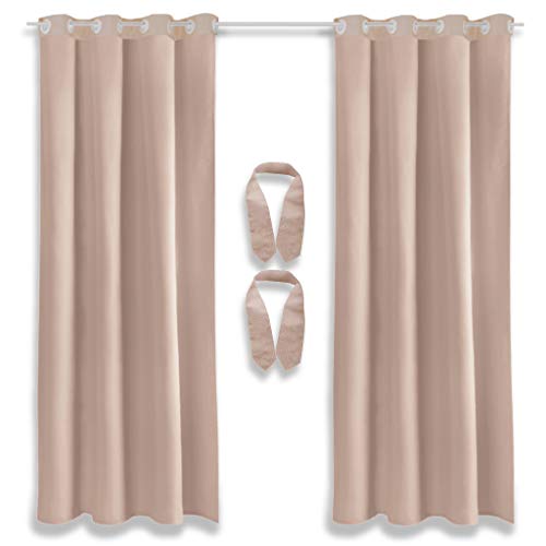 Bestlivings Lot de 2 rideaux décoratifs à œillets avec embrasses et crochets, 140 x 145 cm, Polyester, Gris sable, beige., 140 x 245 cm