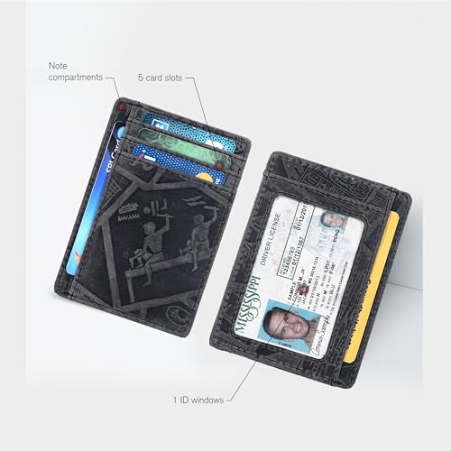 Image of Oak Leathers Leather Slim Minimalist Wallet for Men & Women RFID Front Pocket Leather Card Holder Wallets (Egyptian Blue)