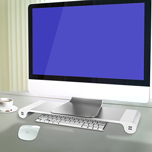 Kernorv di monitor supporto spazio bar computer monitor riser, alluminio multifunzione organizer da scrivania con 4 porte USB per Apple iMac/PC/TV/MacBook/laptop