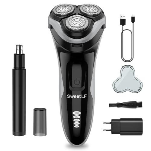 Rasoir électrique hommes Wet & Dry SweetLF avec tondeuse nez et têtes rotatives 4D
