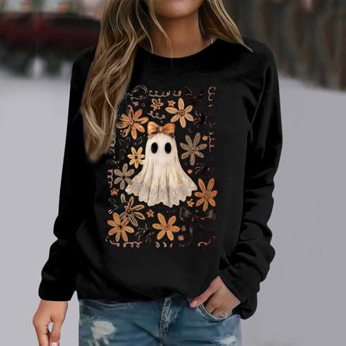 Halloween Sweatshirts for Women Spooky Season Casual Fall Tops 2026 Black - image 2