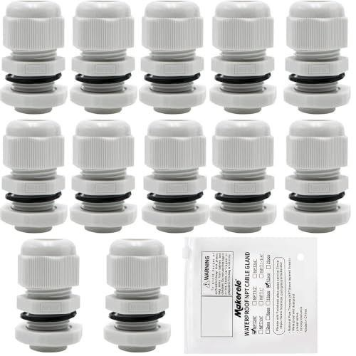 Image of MAKERELE NPT 3 /8 inch 12 Pack Grey Nylon Cable Glands Grey | IP68 Waterproof Strain Relief Cord Grip Connector, Wire Grommet, for Electrical Junction Box