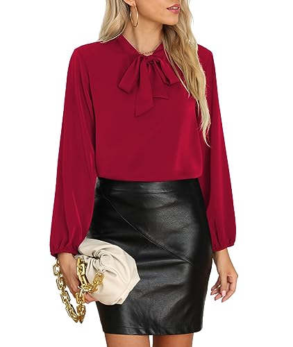 CZYINXIAN Womens Dressy Chiffon Blouse Business Work Casual Tie Neck Shirt Tops