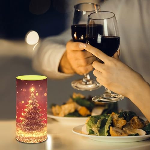 Image of Poceacles Christmas Tree Gold Red Flameless LED Candle Battery Powered Votive Lights Realistic Pillar Candle Decorative Tea Lights for Home Party Indoor Outdoor Decorations