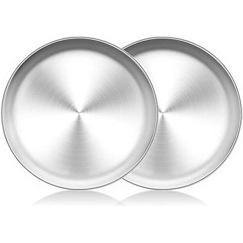 JUNGEN 2er Set Edelstahl Teller Platzteller Rund aus Edelstahl Camping Teller Platte Dekoteller Servierteller Servierplatte Geschirr Cover