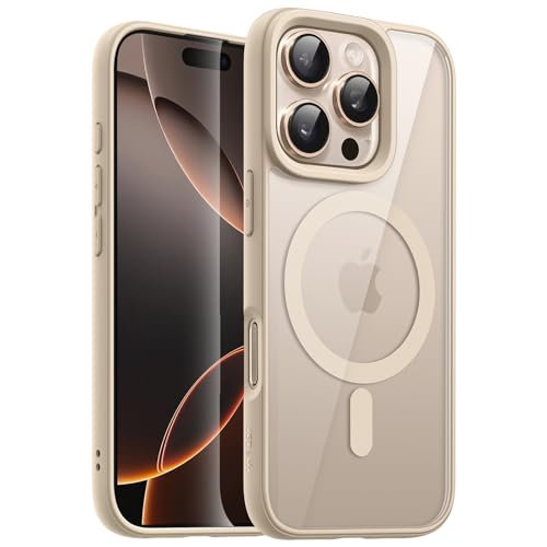 JETech Magnetic Case for iPhone 16 Pro Max 6.9-Inch Compatible with MagSafe Shockproof Phone Bumper Cover Solid Color Matte TPU Frame Anti-Scratch Clear Back (Desert Titanium)