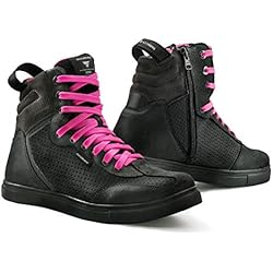 SHIMA Rebel WP, Impermeables Zapatos Moto Mujer, Transpirables, Reforzados Zapatos Moto de Cuero, Soporte para el tobillo, Suela Antideslizante, Mango de Cambio de Marchas, Negro, 37 EU