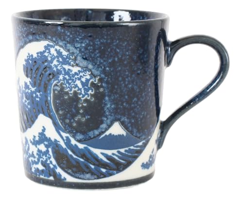 Mino ware AKM009 Japanische Keramiktasse, Big Wave & Mt. Fuji, hergestellt in Japan (Japan-Import), Marineblau