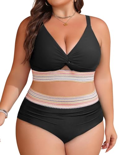 Model wearing Daci Plus Size Two Piece Swimsuits - High Waisted Bikini