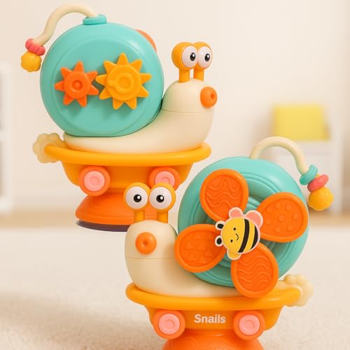 Toyshine Spin And Stimulate Soothing Sensory High Chair Snail Toy With Suction Cup Spinner Montessori Toys For Babies Infants And Toddlers, Multicolor