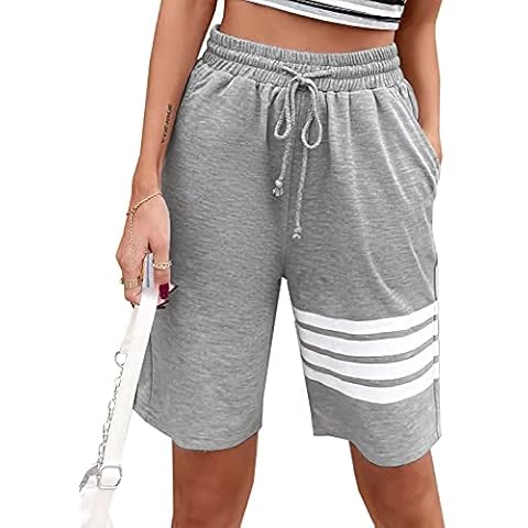 Maxwinee Women's Short Knee-Length Jogging Bottoms with Drawstring Sports Trousers Sweat Trousers 3/4 Training Trousers Summer Bermuda - Grey - M Cover