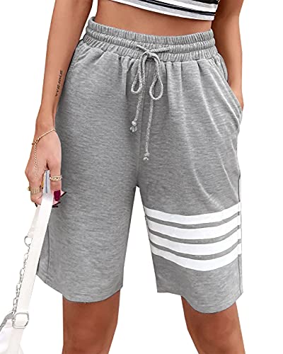 Maxwinee Jogginghose Damen Kurz Knielang mit Tunnelzug Sporthose Sweathose 3/4 Trainingshose Sommer Bermuda, Grau, M Cover