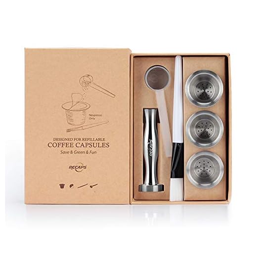 RECAPS Cápsulas recargables de acero inoxidable Cápsulas reutilizables compatibles con la máquina de línea original Nespresso, pero no todas (3 cápsulas + 120 tapas + 1 tamper)